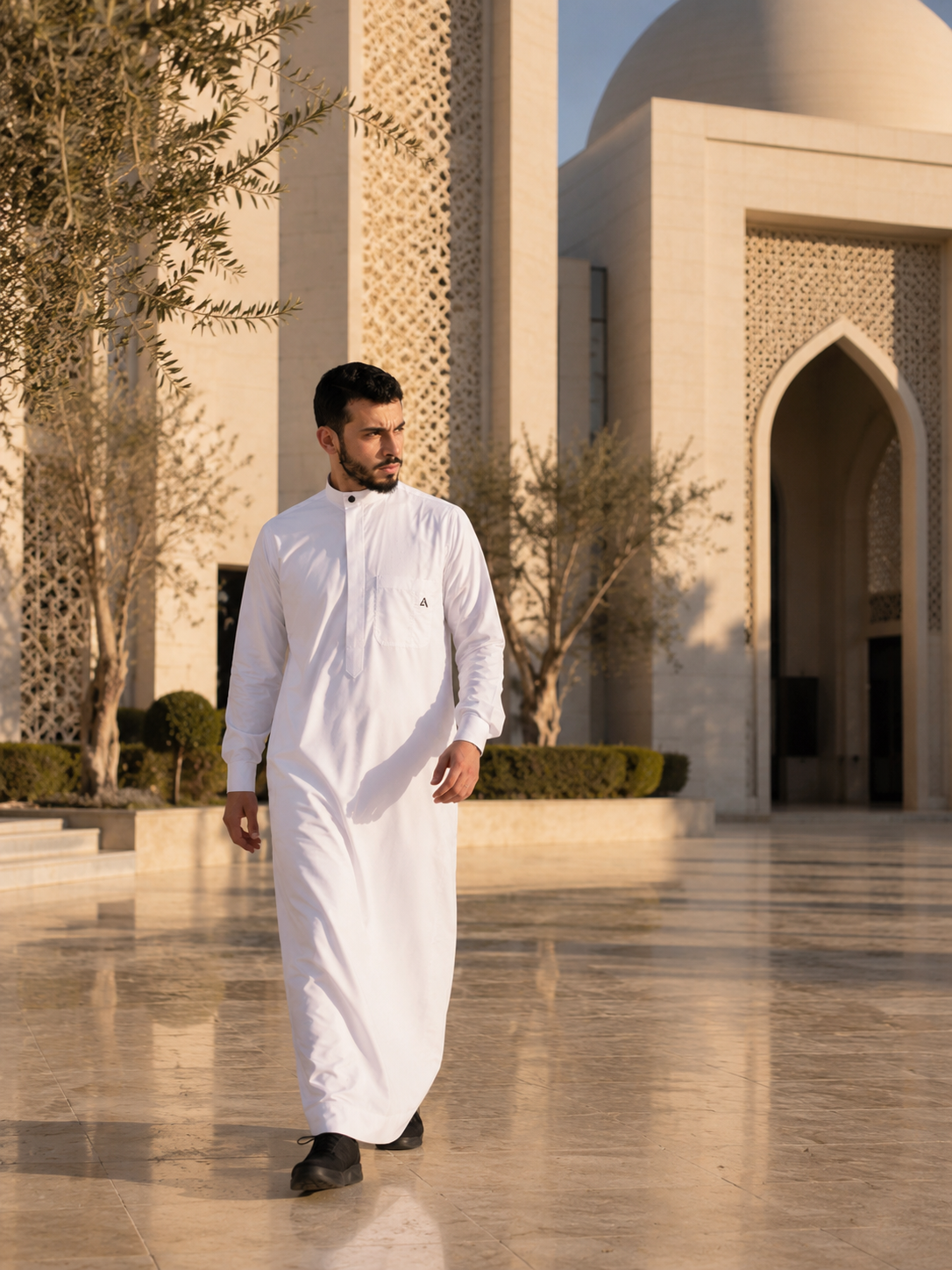 Qamis LANSARI blanc - détail du tissu