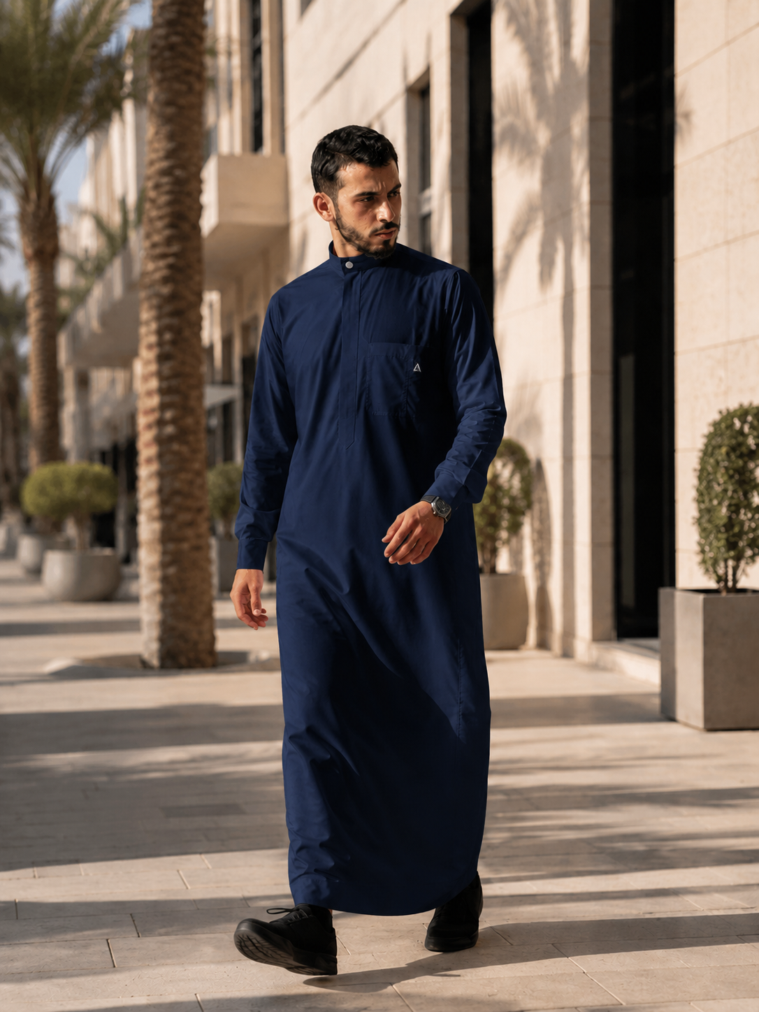 Qamis LANSARI bleu marine - vue principale