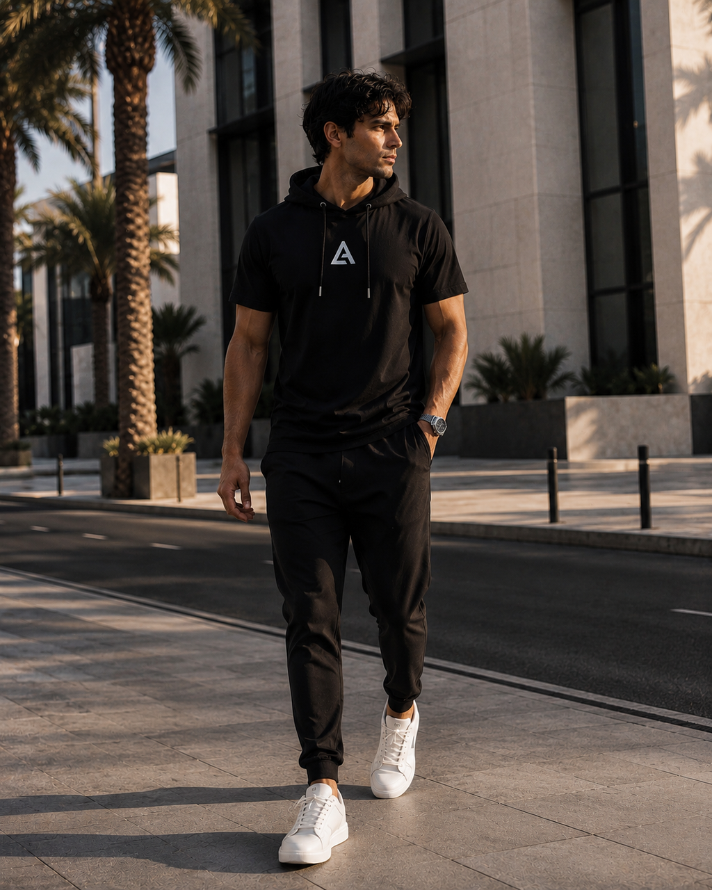 Hooded T-Shirt LANSARI — Noir ou Blanc, coton premium