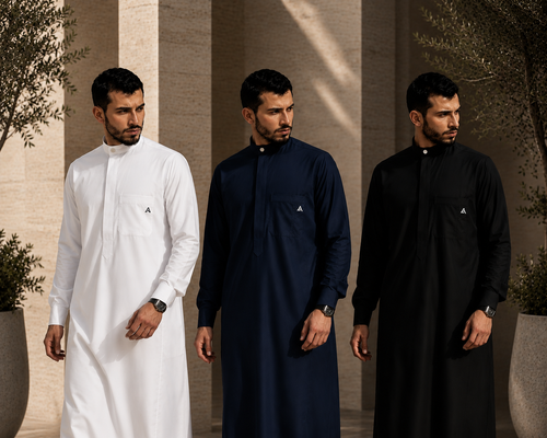 Qamis LANSARI - couleurs blanc, bleu marine et noir